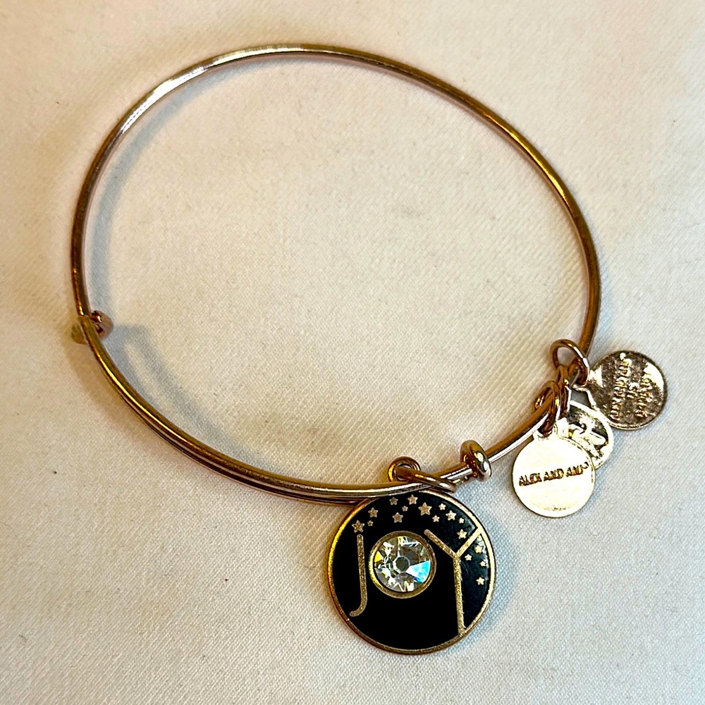 Alex and Ani Gold Bangle with Black Charm